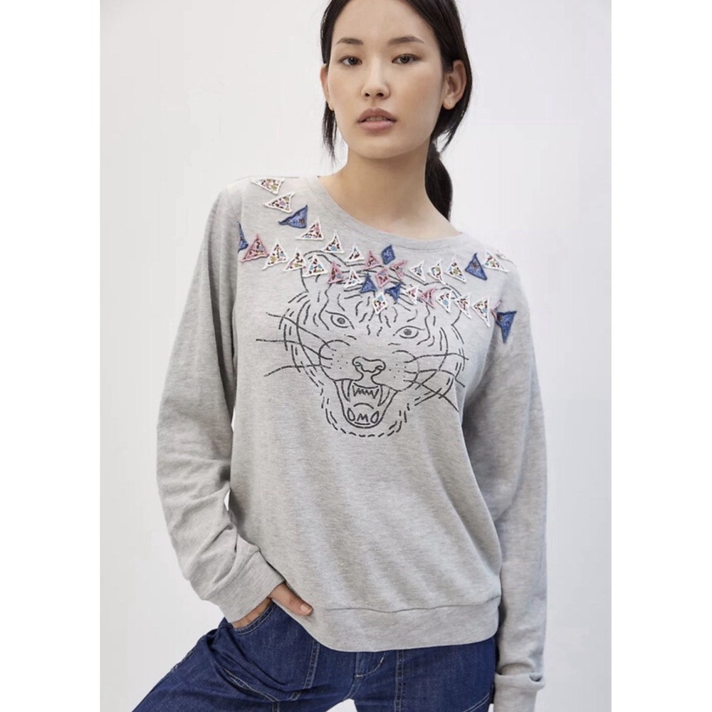 ANTHROPOLOGIE Luna Mercantile Co. Tiger Graphic Sweatshirt Size Small $130